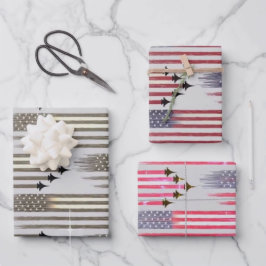 3 Papierblätter für amerikanische Flaggenflugzeuge Geschenkpapier Set