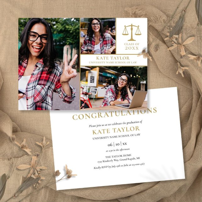 3 Partei für die Absolventen der Fakultät für Foto Einladung (3 Photo Collage Law School Graduation Party Invitation)