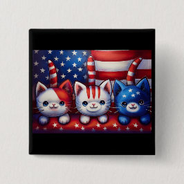 3 Patriotic Kittens With American Flag Button