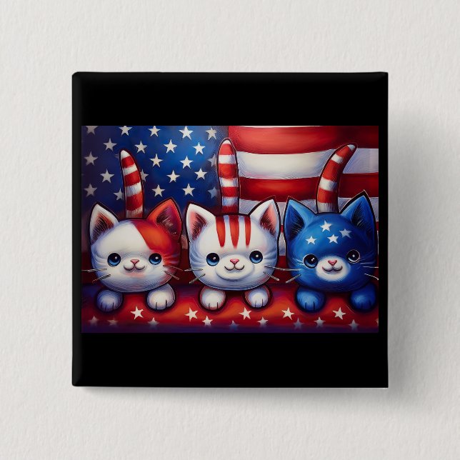 3 Patriotic Kittens With American Flag Button (Vorderseite)