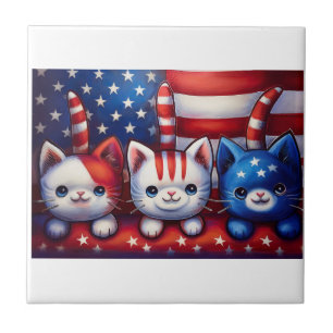 3 patriotische Kätzchen in einer Szene mit amerika Fliese