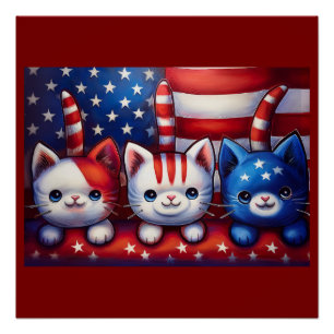 3 patriotische Kätzchen in einer Szene mit amerika Poster