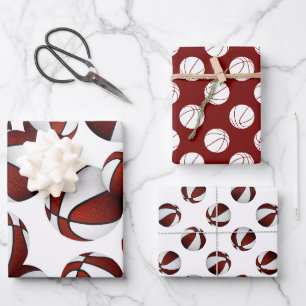 3 pc koordinierendes Maroteam färbt Basketball Geschenkpapier Set