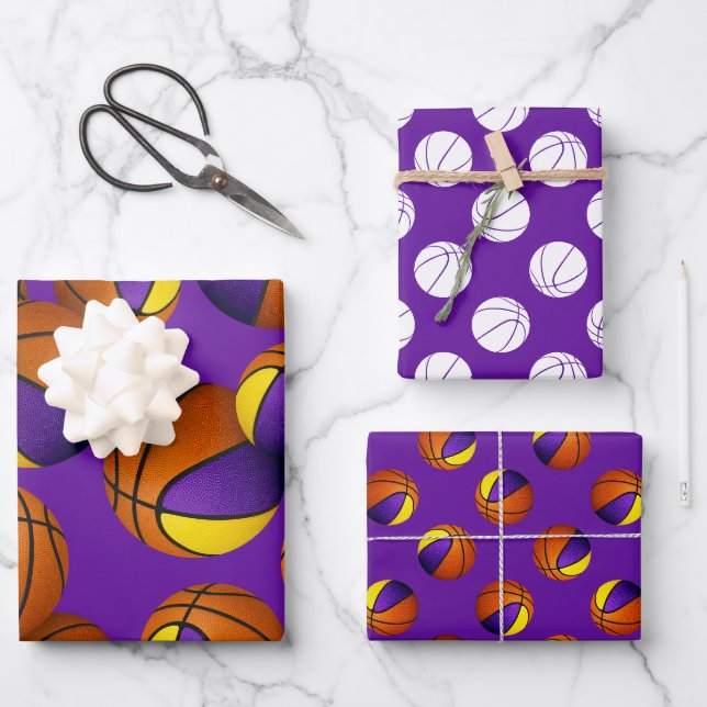 3 pc koordiniert lila Goldkörbchen Geschenkpapier Set (Vorderseite)