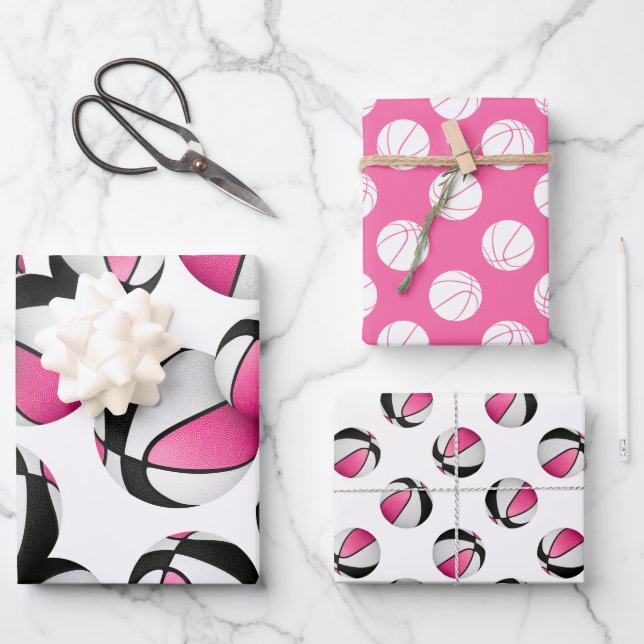 3 pc koordiniert rosa schwarze Körbchen Geschenkpapier Set (Vorderseite)