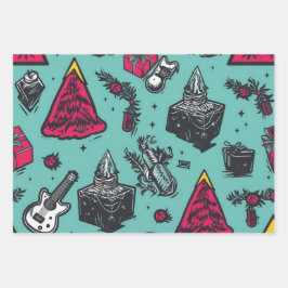 3 pc. Papier d'enveloppement crânien de Rockin