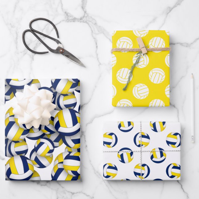3 pc Volleyballmuster zur Koordinierung von blauem Geschenkpapier Set (Vorderseite)