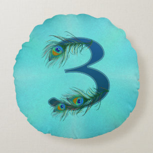 3 Pfauenfeder-Jubiläum Elegant Rundes Kissen