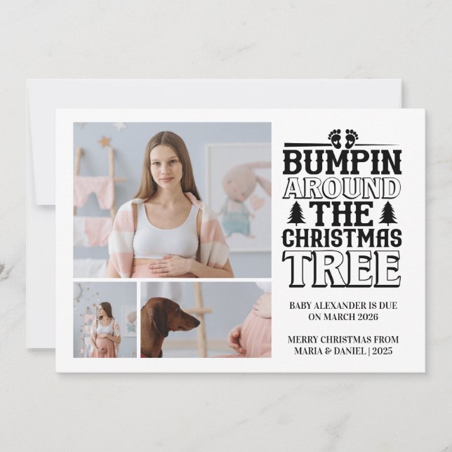 3 Photo Arbre de Noël Grossesse Faire-part (Devant)