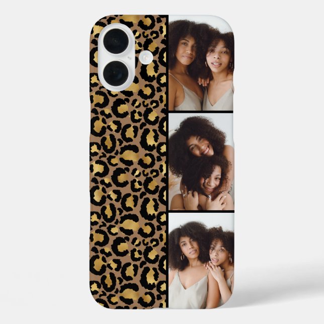 3 Photo Brown And Gold Leopard Print iPhone 16 Plus Hülle (Rückseite)