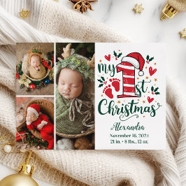 3 Photo Candy Cane Baby 1st Christmas Feiertagskarte
