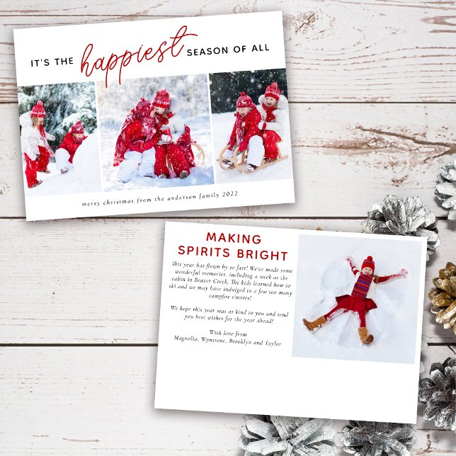 3 Photo Collage Carte de Noël | Saison la plus heu (Send season's greetings to family and friends with this easy to edit photo holiday card.)
