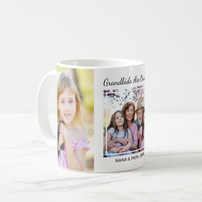 3 Photo Collage Grandkids Are Our Joy Nana Papa Kaffeetasse (Vorderseite Links)