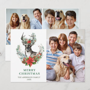 3 PHOTO Élégante carte de Noël Cerf Poinsettia