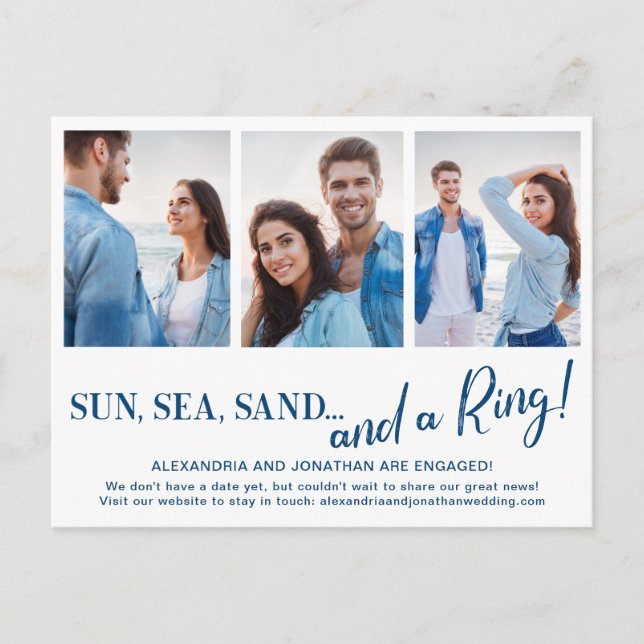 3 Photo Fiançailles de plage Faire-part (Devant)