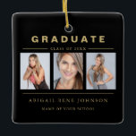 3 Photo Graduation Collage Graduate Black Gold Keramikornament<br><div class="desc">Three Photo Graduation Collage Black and Gold Personalized Ornament.</div>