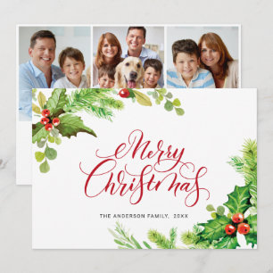 3 PHOTO Joyeux Noël Baies de Houx Carte de Vœux