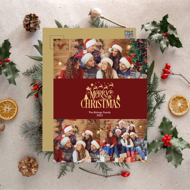 3 Photo Joyeux Noël en Gold Holiday Carte postale (Créateur téléchargé)
