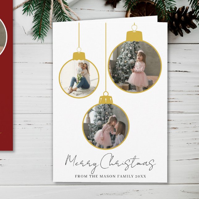 3 photo Merry Christmas bauble Photo Card Karte (Von Creator hochgeladen)