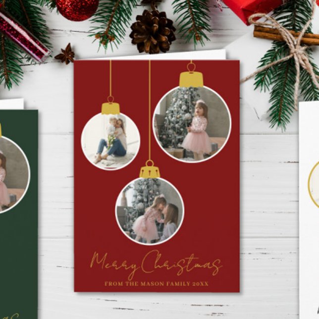 3 photo Merry Christmas bauble Photo Card Karte (Von Creator hochgeladen)