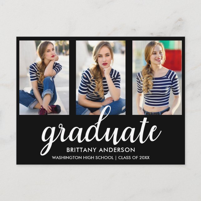 3 Photo Moderne Graduation Party Invitation BW (Devant)