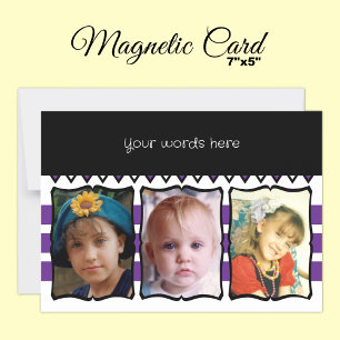 3 photo mots personnalisés carte magnétique violet