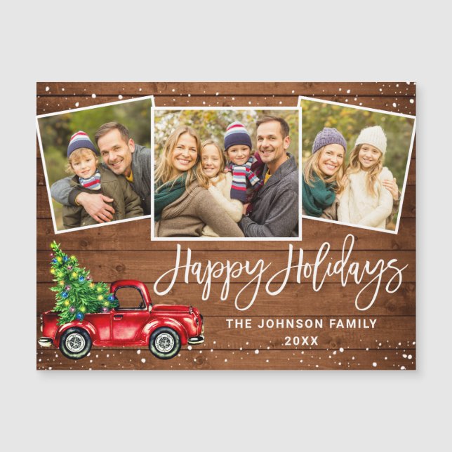 3 PHOTO Noël Camion rouge Salutation Carte magnéti (Devant)