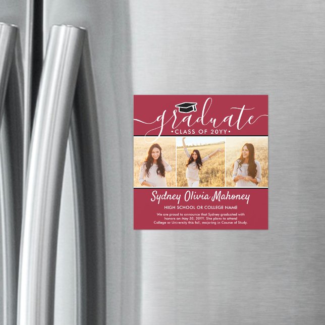 3 Photo Rouge Blanc Faire-part de graduation magné (Créateur téléchargé)