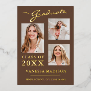 3 Photo Script moderne Tan Brown Grad Faire-part