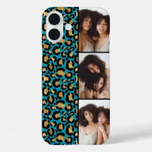 3 Photo Teal And Gold Leopard Print