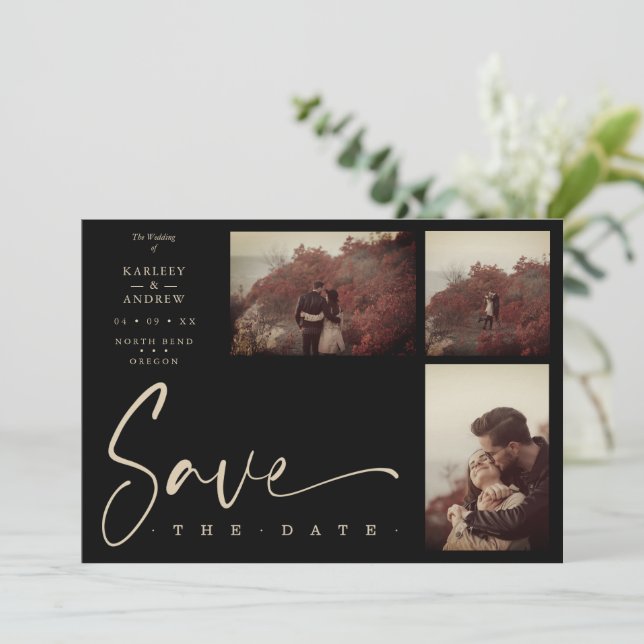3 Photos Black Chic Trendy Collage Wedding Covid19 (Stehend Vorderseite)
