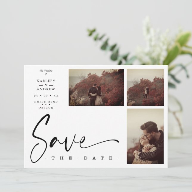 3 Photos White Chic Trendy Collage Wedding Covid19 (Stehend Vorderseite)