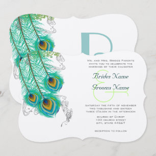 3 plumes de paon Invitation de mariage