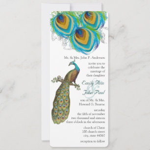 3 Plumes de Paon Invitation de Mariage Art Déco