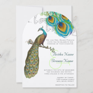 3 plumes de paon Invitation de mariage Art Déco