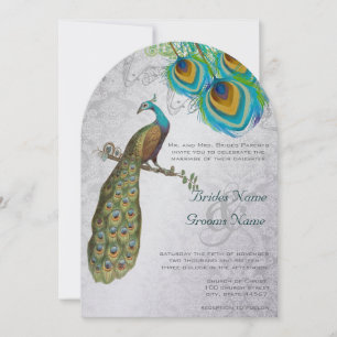 3 Plumes de Paon Invitation de Mariage Art Déco