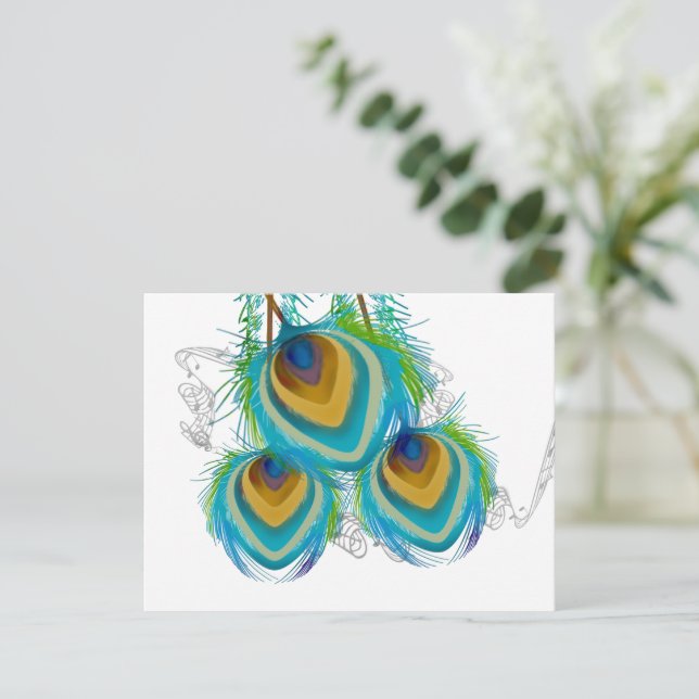 3 Plumes Peacock Birds Carte de réponse Mariage (Debout devant)