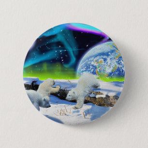 3 Polar Bear Cubs Playing in Snow - Earth Day Art Button