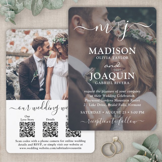 3 QR Codes All-in-One-Mit Monogramm Foto Hochzeit Einladung (Von Creator hochgeladen)