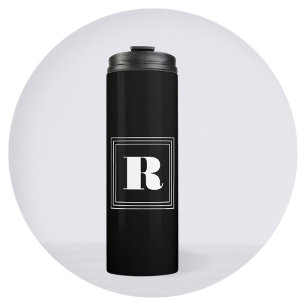 3 Rahmen Monogramm   Schwarz & Weiß Thermosbecher