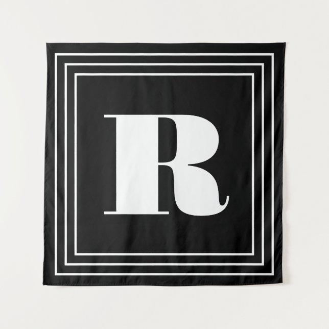 3 Rahmen Monogramm | Schwarz & Weiß Wandteppich (Vorderseite)