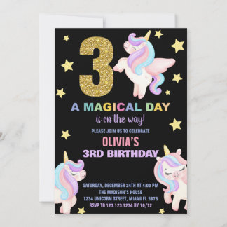 3. Rainbow Unicorn Geburtstag Einladungen Fliegen