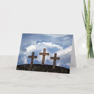 3 raue Kreuze mit Himmel Feiertagskarte