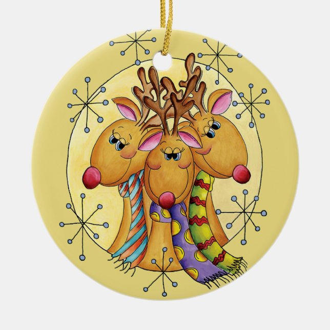 3 Ren-Weihnachtsverzierung Keramikornament (Vorne)