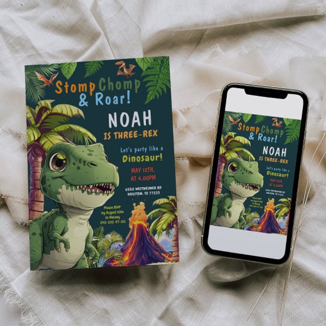 3 Rex Dinosaur 3e invitation anniversaire (Créateur téléchargé)
