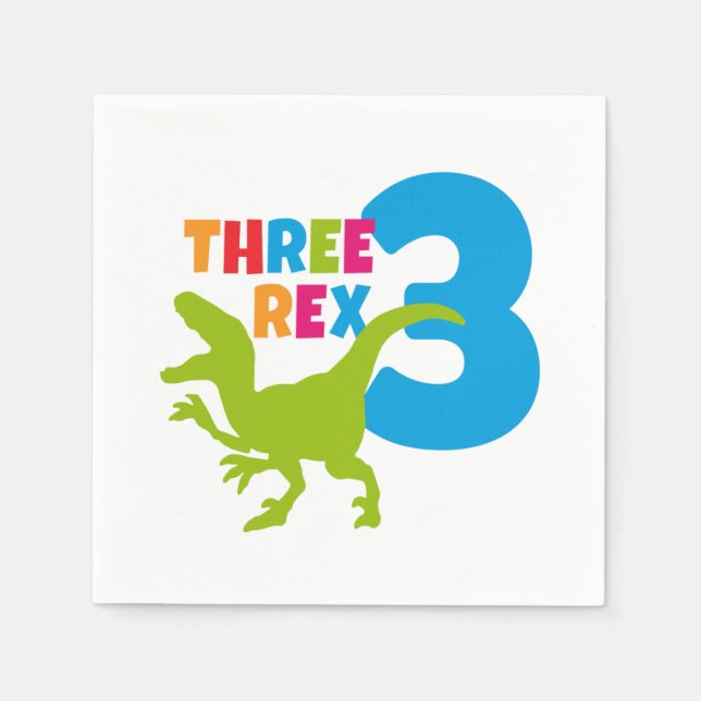 3 Rex Dinosaur Thema Dritter Geburtstag Serviette (Vorderseite)