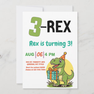 3-Rex Dinosaurier niedlich Drei-Rex-Geburtstag Einladung