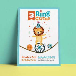 3-Ring Circus Animal Lion 3. Geburtstag Einladunge Einladung