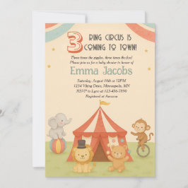 3 Ring Circus Triplet Baby Shower Invitation
