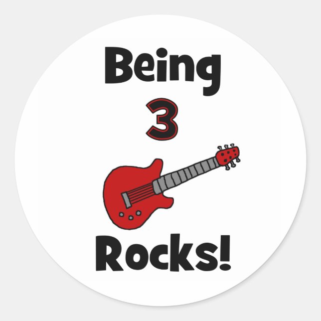 3 Rocks! Mit Guitar Rockstar Rocker Runder Aufkleber (Vorderseite)